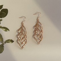 14K Rose Gold Plated Twist Leaf Dangle Drop Earrings for Women - $11.99