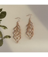 14K Rose Gold Plated Twist Leaf Dangle Drop Earrings for Women - £9.55 GBP