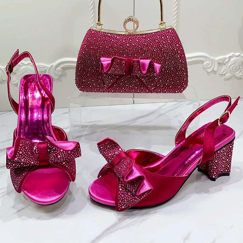 Fashionable Top Luxury Round Toe Bowtie Bright Diamond Summer Women's High Heels Item image 6