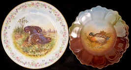2 Wild Game Bird Porcelain Plates GROUSE &amp; DUCK C. Ahrenfeldt Limoges - £32.04 GBP