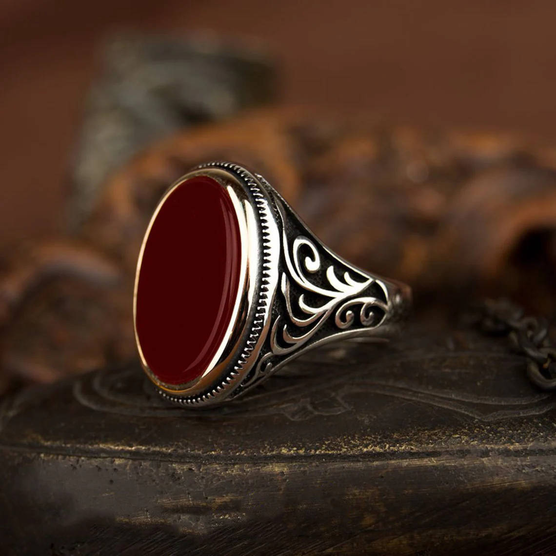 Handmade Solid 925 Silver Red Agate Gemstone Partywear Men's Signet Ring S9 Item image 2