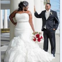 Plus Size Mermaid White Tulle Wedding dress Beaded Strapless Women Brida... - $259.00