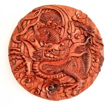 Dragons Hand Carved Wooden Wall Art Decoration Solid Teak Wood - Chinese Dragon  - £125.73 GBP