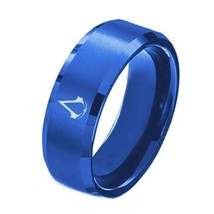 8mm Blue Assassin&#39;s Creed Ring Stainless Steel Men Band Couple Ring Size 6-13 - £19.97 GBP