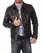 Men's Black leather Jacket Genuine Real Soft Lambskin Leather Man Classic Coat - £55.26 GBP