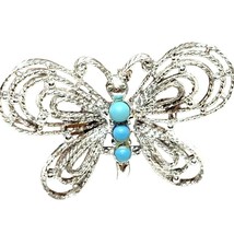 Signed Gerry&#39;s Butterfly Brooch Light Blue Button Beads Roped Edged Silver Tone - $7.91