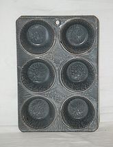 Antique Primitive Graniteware Gray Splatter Baking 6 Cup Muffin Pan Tool c - $29.69