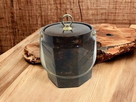 Ice Bucket Genpack Corp Vintage Brown Plastic Covered Vinyl Clear Lucite... - £14.58 GBP