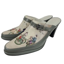 Icon LA Asian Print Gray Mules Leather Japanese Made in Italy Size 6.5M - £61.10 GBP