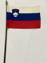 New Slovenia Mini Desk Flag - Black Wood Stick Gold Top 4” X 6” - $5.00