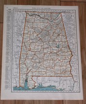 1937 Vintage Map Of Alabama / Mobile Birmingham Montgomery - $22.93