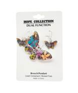 Dual Function Butterfly Brooch Pendant and Earring Set Enamel Metal Flor... - $438.52 MXN