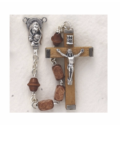 SQUARE LIGHT WOOD BEADS MADONNA WITH BABY CENTER ROSARY CROSS CRUCIFIX - £31.23 GBP