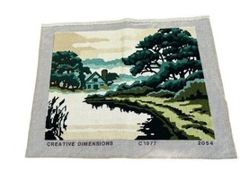 Cross Stitch 22X18 Wall Hanging Creative Dimensions 1977 Landscape Art Lake Vtg - £30.59 GBP