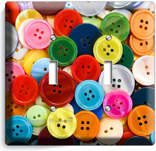 Colorful Buttons Light Switch Plate 2 Gang Sewing Hobby Tailor Studio Shop Decor - £9.80 GBP