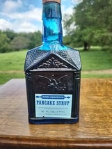 VTG FULL BOTTLE MARY WHEATON&#39;S PANCAKE SYRUP COBALT BLUE GLASS PAUL REVERE - $28.04