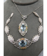 Antique Necklace Bracelet Silver Filigree Purple Stones Rose Gold Accent... - $5,424.89 MXN