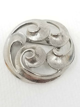 Waves of Life Textured Brooch Vintage Handmade Silver Color Metal - $9.45