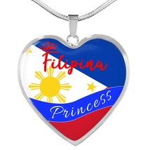 Filipina Princess Flag Necklace Stainless Steel or 18k Gold Heart Pendan... - $37.95+