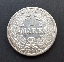 GERMANY 1 MARK SILVER COIN 1904 F XF NR - $23.02