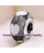 925 Sterling Silver Handmade Glass Bead Ice Love White Heart Murano Glas... - €5,69 EUR