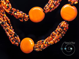 chunky boho necklace, artisan seed bead mix, Halloween gift, orange, black - £32.49 GBP