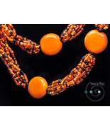 chunky boho necklace, artisan seed bead mix, Halloween gift, orange, black