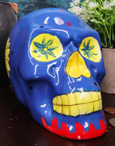 Blue Day Of The Dead Skull Ceramic Figurine Skeleton 7&quot;L Fantasy Home Decor - £26.45 GBP