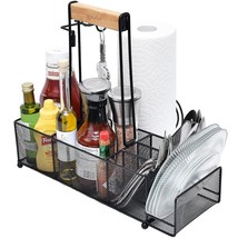 Bbq And Grill Caddy With Paper Towel Holder, Wood Handle &amp; 2 Hooks  Camp... - £58.96 GBP