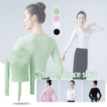 Women Knitted V-Neck Ballet Dance Top Slim Fit Wrap Long Sleeve Yoga Dance Shirt - £11.42 GBP