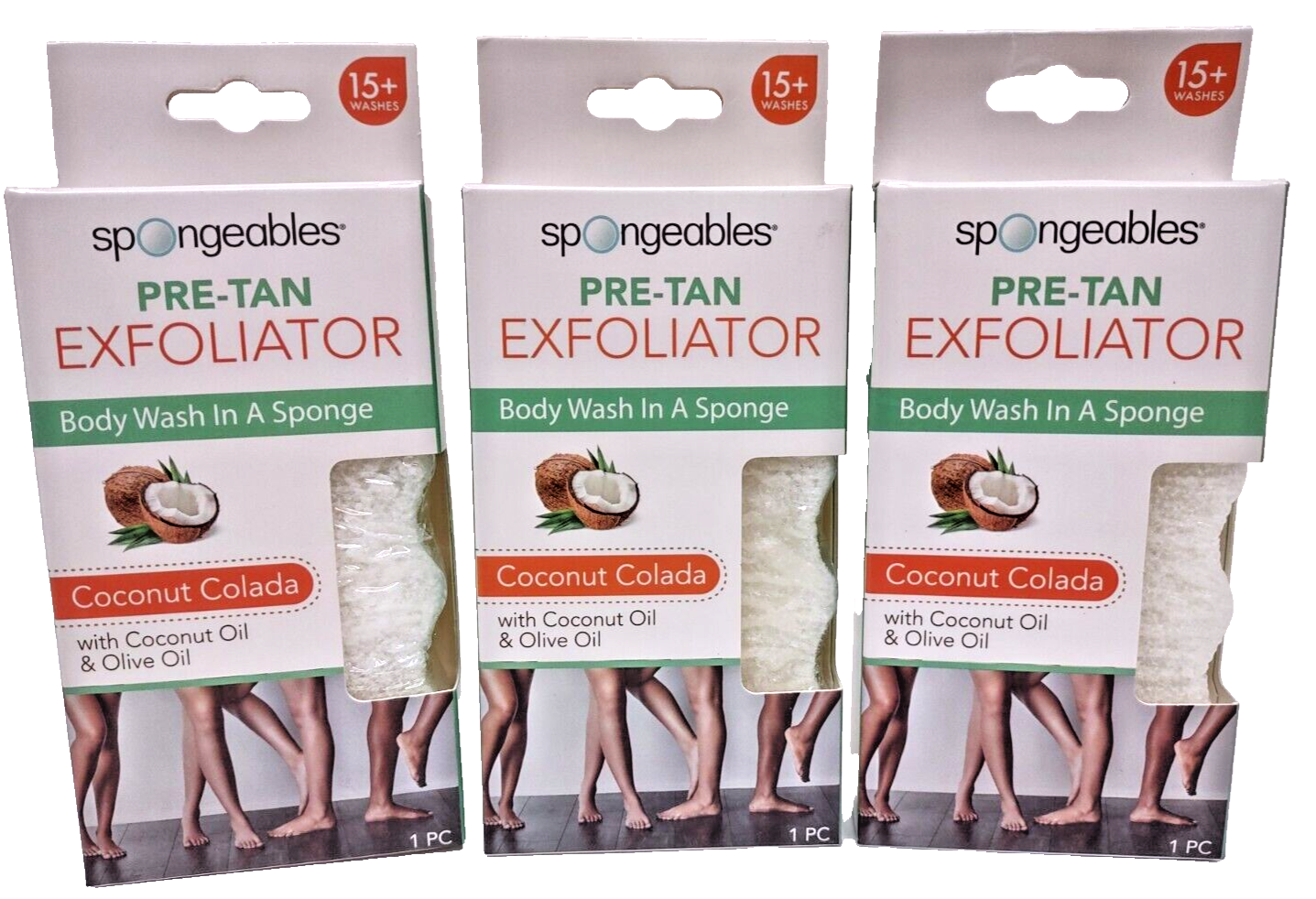 ( 3 ) Spongeables Pre-Tan Exfoliator Body Wash Sponge Coconut Colada &amp; O... - $23.75