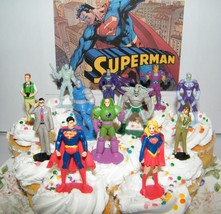 Superman Cake Toppers Set of 13 with Super Girl, Jimmy Olsen, Doomsday More! - £12.54 GBP