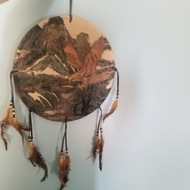 Vintage Dreamcatcher Wall Hanging Decoration Eagle Painting Feathers Mountains - £15.98 GBP