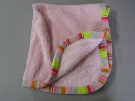 Blankets &amp; and Beyond Pink Orange Green Gray Stripe Fleece Girl Lovey Nunu - £33.29 GBP