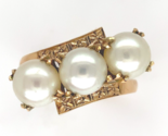 14k Yellow Gold Ring w/ Cultured Pearls and Engraved Flowers Size 6.75 (... - $513.81