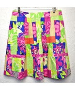 Lilly Pulitzer Floral Patchwork Skirt Pleated Lined Cotton Green Pink-Wo... - $45.47 CAD