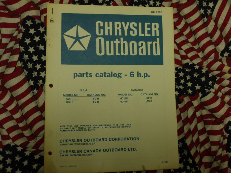 Chrysler Outboard 6 HP Parts Catalog Manual 62 63 HF H OEM Factory Book - $20.04