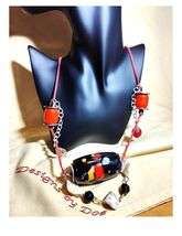 A 30” long chunky Red Cylinder, chain necklace. Handmade with 1970’s cer... - $42.40