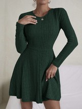 Textured Round Neck Long Sleeve Dress - $28.99