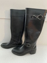 Cole Haan Tantivy Rubber Knee High Rain Boots Size 5 Black Buckles Riding - £31.59 GBP