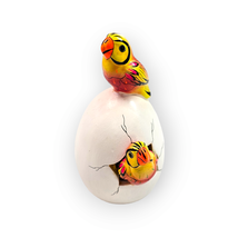 Hatched Egg Pottery Bird Orange Yellow Parrots Mexico Hand Painted Signed 258 - £22.15 GBP