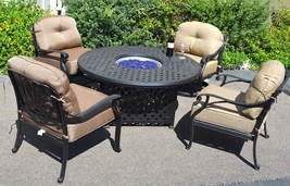 Outdoor Propane Fire Pit Table Set of 5 Elisabeth Deep Seating Chairs Al... - £2,903.54 GBP