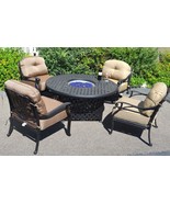 Outdoor Propane Fire Pit Table Set of 5 Elisabeth Deep Seating Chairs Al... - £2,928.91 GBP