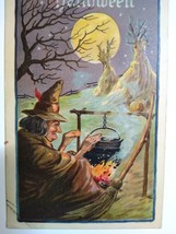 Halloween Postcard Witch Cauldron Haunted Moon Leubrie &amp; Elkus 2231 Fantasy - £76.15 GBP