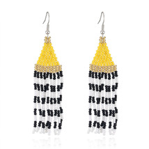 Yellow &amp; Black Howlite Stripe Tassel Drop Earrings - £11.98 GBP
