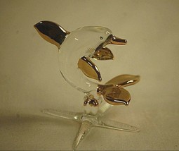 Mini Hand Blown Glass Dolphin Sea Art Figurine Clear w Gold Fins Tail Shadowbox - £7.87 GBP