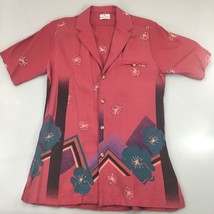 Neiman Marcus XS-S Red Hibiscus Geometric Hawaiian Short Sleeve Shirt Vintage - £28.29 GBP