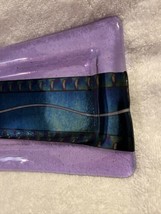 Vtg Art Deco Teal Lavender Purple Bronze Metallic Art Glass 12” Tray Bubbles - $83.30