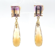 14k Yellow Gold Genuine Natural Ametrine Earrings with Citrine Drops (#J... - £799.54 GBP