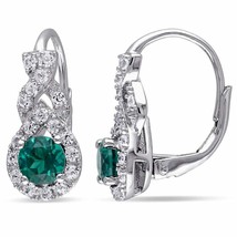 1.75 Ct Round Diamond &amp; Emerald Sapphire Dangle Earring 14K White Gold Over - £75.29 GBP